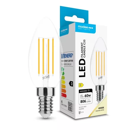 Modee LED Izzó Filament Gyertya C35 5,9W E14 360° 4000K (806 lumen) dimm. ERP