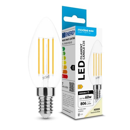 Modee LED Izzó Filament Gyertya C35 7W E14 360° 4000K (806 lumen) dimm. ERP