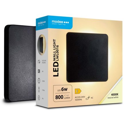 Modee LED Fali Lámpa (LWL0016) 6W IP65 135x135x42mm 4000K (800 lumen) Fekete
