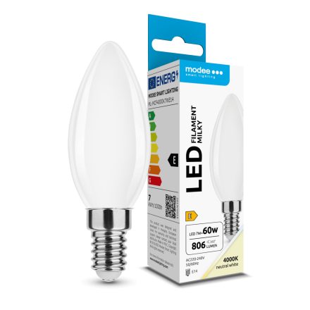 Modee LED Izzó Filament Milky Gyertya C35 7W E14 360° 4000K (806 lumen) ERP