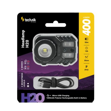 Technik Fejlámpa H20 + fókusz (akkumulátoros) XPG-2 LED + micro USB (400 lumen)