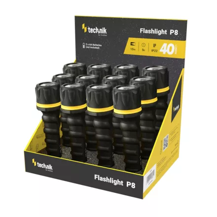 Technik Elemlámpa P8 (2xAA/nem tartozék) Gumírozott (40 lumen) 12db/display