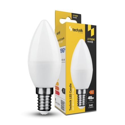 Technik LED Izzó Gyertya (Candle) C37 6W E14 270° 2700K (540 lumen) ERP