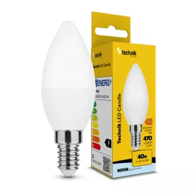   Technik LED Izzó Gyertya (Candle) C37 4,9W E14 200° 6000K (470 lumen) ERP