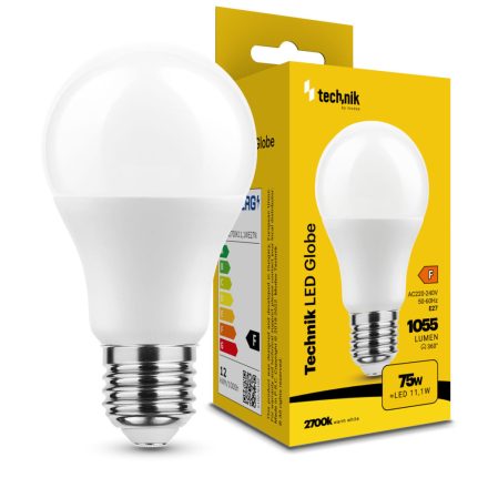 Technik LED Izzó Globe A60 11,1W E27 360° 2700K (1055 lumen) ERP