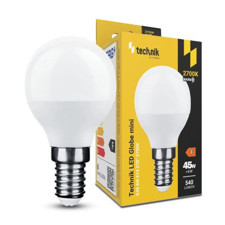 Technik LED Izzó Globe Mini G45 6W E14 270° 2700K (540 lumen) ERP