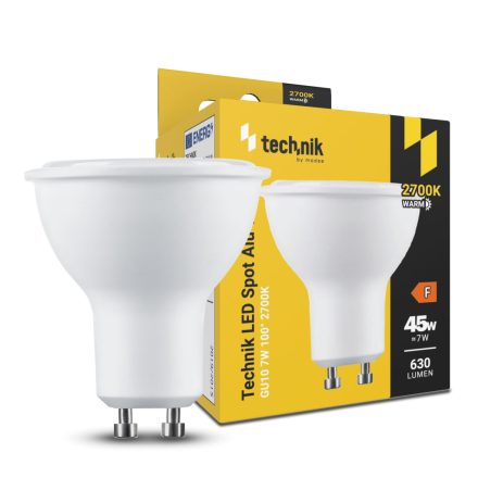 Technik LED Izzó Spot Alu-Plastic 7W GU10 100° 2700K (630 lumen) ERP