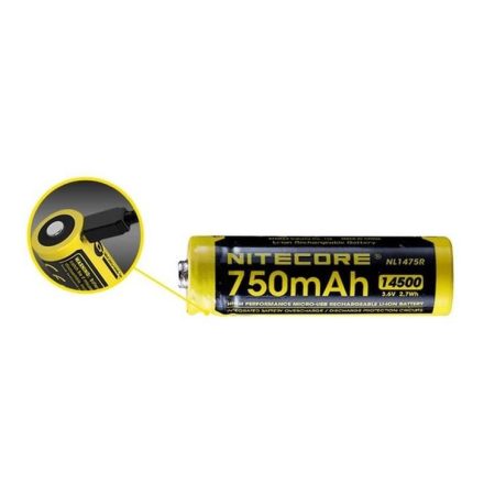Nitecore Kellék Akkumulátor 14500 NL1475R USB-s 750mAh 3,6V B1