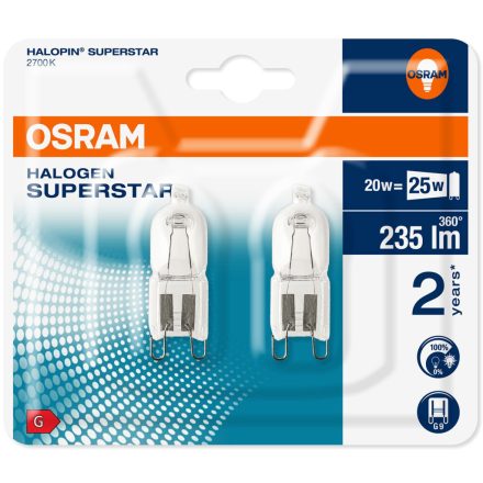 2x halogén izzó G9 20W 235lm 2700K OSRAM HALOPIN
