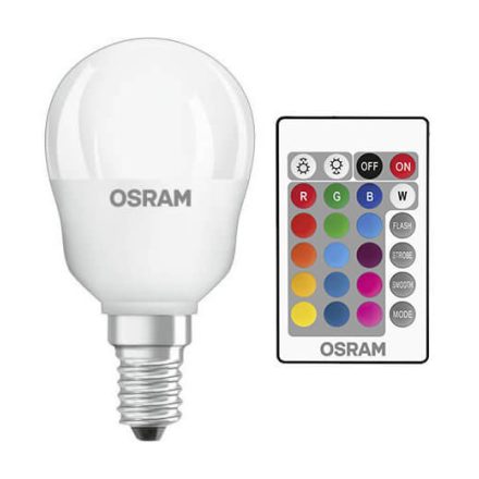 E14 P45 LED izzó 4,5W = 25W 250lm RGBW 200° OSRAM Star + TÁVIRÁNYÍTÓ