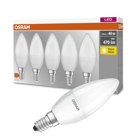 5PAK LED izzó E14 B35 5,7W = 40W 470lm 2700K meleg OSRAM alap