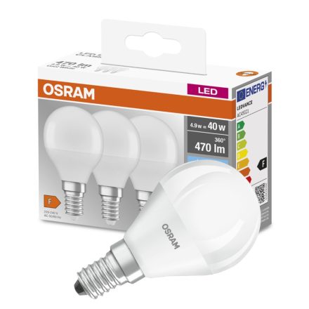 3db LED izzó Gömb E14 P45 5W = 40W 470lm 4000K semleges 300° OSRAM alap