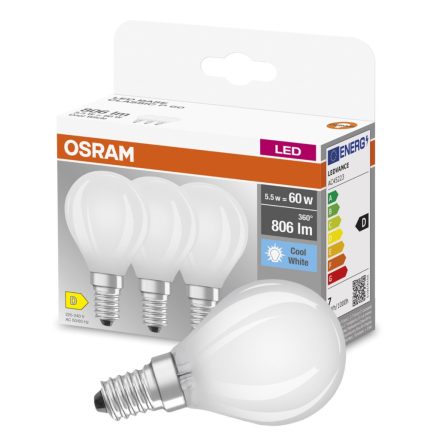 3db LED izzó Gömb E14 P45 5,5W = 60W 806lm 4000K semleges 300°-os izzószál OSRAM ALAP