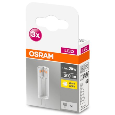 3db LED G4 izzó 1.8W = 20W 200lm 2700K 300° 12V OSRAM