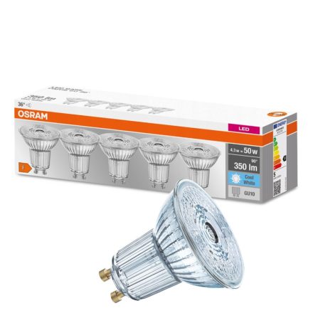 5PAK GU10 LED izzó 4.3W = 50W 350lm 4000K semleges 36° OSRAM alap