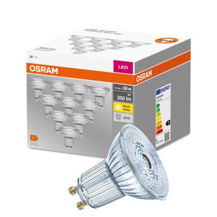 10PAK LED izzó GU10 4.3W = 50W 350lm 2700K Meleg 36° OSRAM