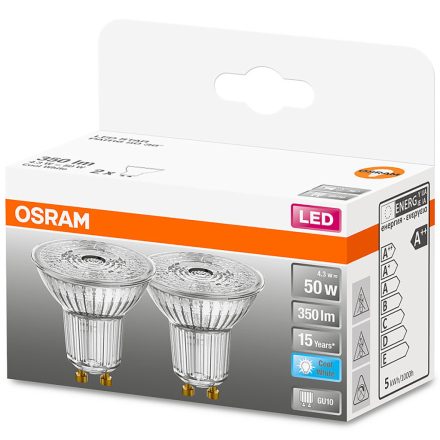 2x GU10 LED izzó 4.3W = 50W 350lm 4000K Semleges 36° OSRAM STAR