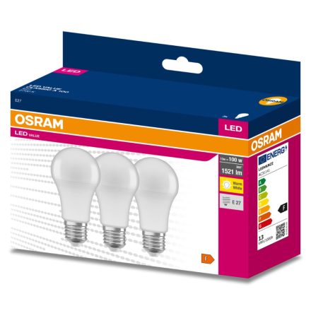 3db LED izzó E27 A60 13W = 100W 1521lm 2700K meleg OSRAM érték