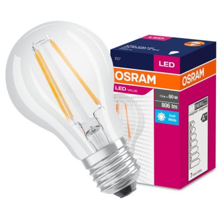 E27 A60 LED izzó 7W = 60W 806lm 4000K semleges 300° OSRAM izzószál