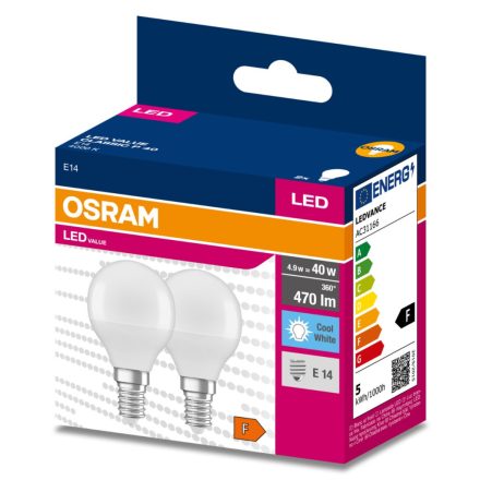 2db LED izzó E14 P45 4,9W = 40W 470lm 4000K Semleges 200° OSRAM ÉRTÉK