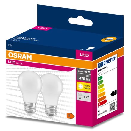 2PAK LED izzó E27 A60 4,9W = 40W 470lm 3000K meleg 200° OSRAM ÉRTÉK