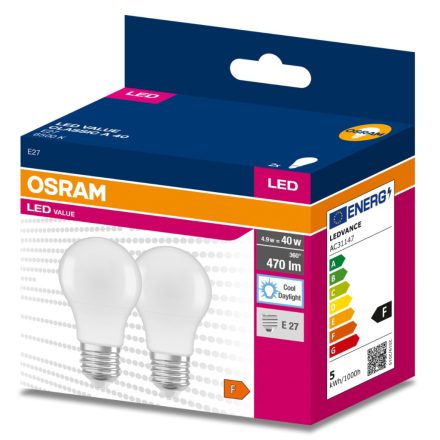 2PAK LED izzó E27 A60 4,9W = 40W 470lm 6500K hideg 200° OSRAM ÉRTÉK