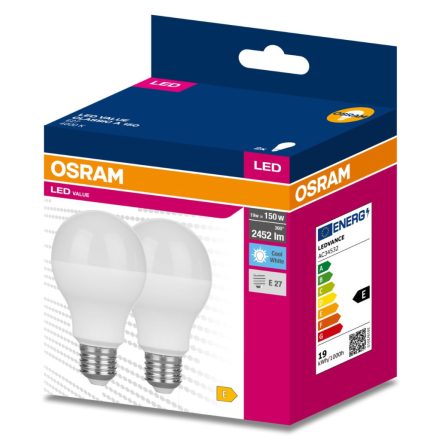 2PAK LED izzó E27 A60 19W = 150W 2452lm 4000K semleges 200° OSRAM ÉRTÉK