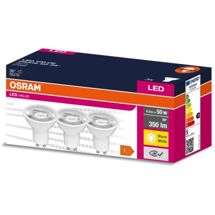 3PAK LED izzó GU10 4.5W = 50W 350lm 2700K meleg 36° OSRAM ÉRTÉK