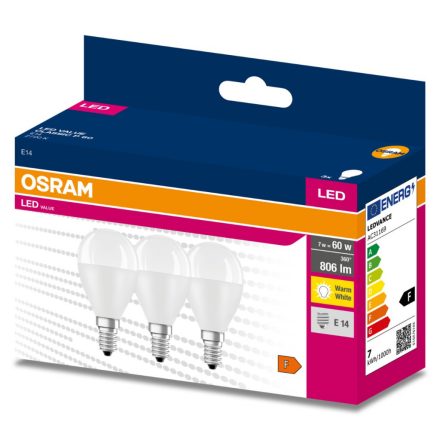 3PAK LED izzó E14 P45 7W = 60W 806lm 2700K Meleg 200° OSRAM ÉRTÉK