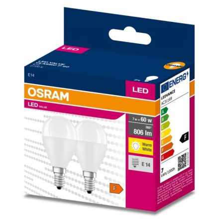 2PAK LED izzó E14 P45 7W = 60W 806lm 2700K Meleg 200° OSRAM ÉRTÉK