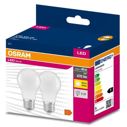 2PAK LED izzó E27 A60 4,9W = 40W 470lm 2700K meleg 200° OSRAM ÉRTÉK