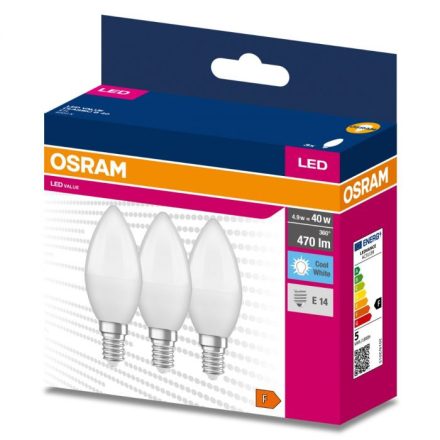 3PAK LED izzó E14 B35 4.9W = 40W 470lm 4000K Semleges 200° OSRAM ÉRTÉK