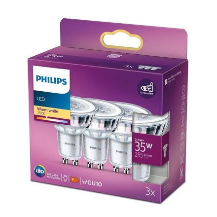 3x LED halogén izzó készlet GU10 PAR16 3.5W = 35W 255lm 2700K Meleg 36° PHILIPS