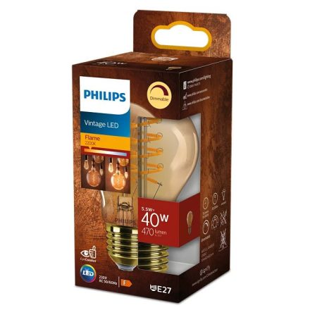 E27 A60 LED izzó 5,5W = 40W 470lm 2200K meleg izzószál borostyán PHILIPS szabályozható