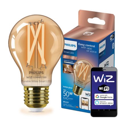 E27 A60 LED izzó 7 W = 50 W Izzószál borostyán SMART WiFi Philips WiZ