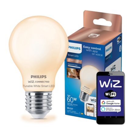 E27 A60 LED izzó 7W = 60W 2700-6500K FILAMENT SMART WiFi Philips WiZ