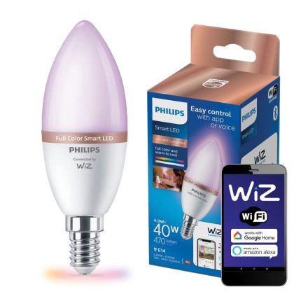 E14 C37 LED izzó 4,9 W = 40 W 2200-6500|RGB SMART WiFi Philips WiZ