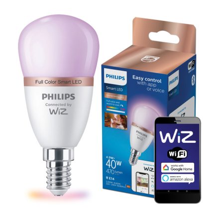 E14 P45 LED izzó 4,9 W = 40 W 2200-6500|RGB SMART WiFi Philips WiZ