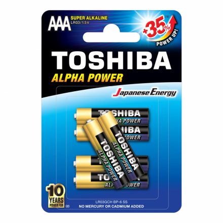 TOSHIBA ALPHA POWER LR03 AAA 1,5 V alkáli elemek buborékcsomagolás 6 darab