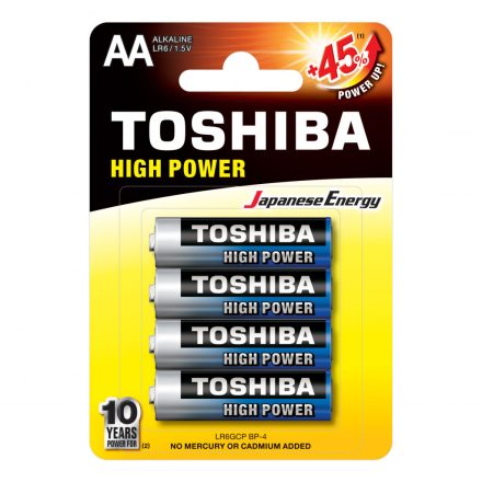 TOSHIBA HIGH POWER LR6 AA 1,5 V alkáli elemek buborékcsomagolás 4 darab