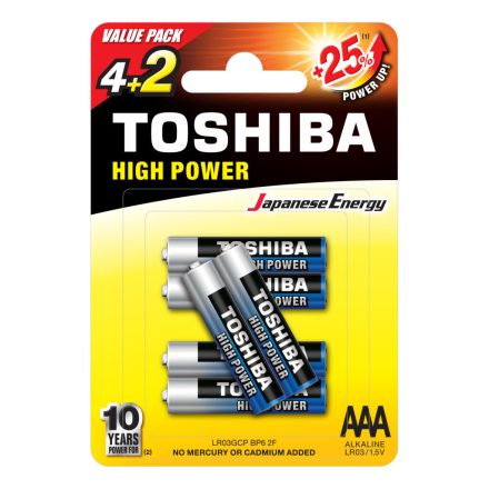 TOSHIBA HIGH POWER LR03 AAA 1,5 V alkáli elemek buborékcsomagolás 6 darab