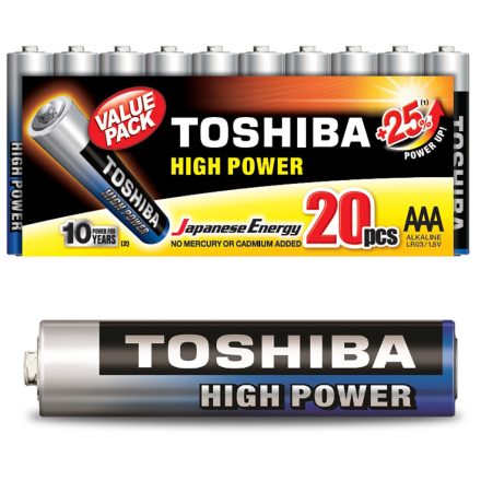 TOSHIBA HIGH POWER LR03 AAA 1,5V alkáli elem CSOMAG 20db