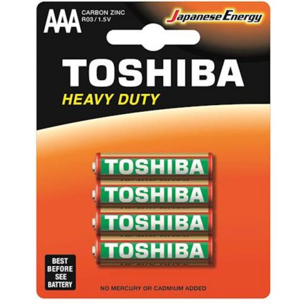 TOSHIBA HEAVY DUTY R03 AAA 1,5 V cink-szén elemek buborékfóliában 4 db