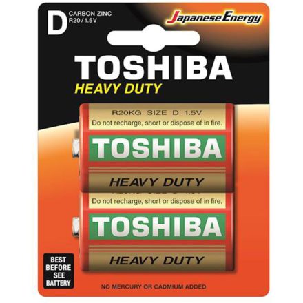 TOSHIBA HEAVY DUTY R20 D 1,5 V cink-szén elemek buborékcsomagolás 2 db