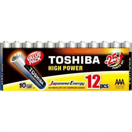 TOSHIBA NAGYTELJESÍTMÉNY LR03 AAA 1,5 V alkáli elemek CSOMAG 12 db