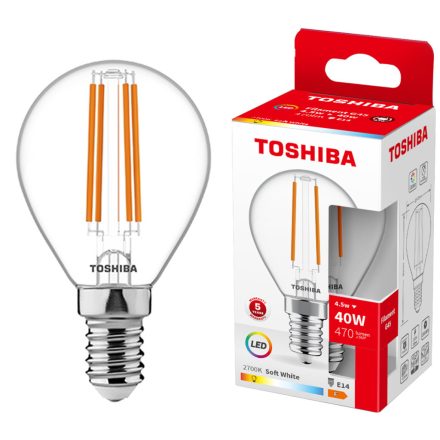 E14 G45 LED izzó 4,5W = 40W 470lm 2700K meleg izzószál TOSHIBA