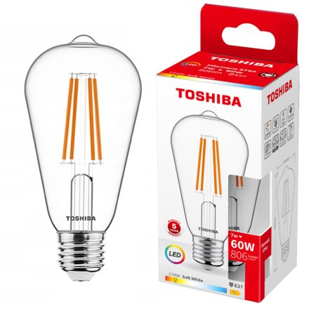 E27 ST64 LED izzó 7W = 60W 806lm 2700K meleg izzószál TOSHIBA