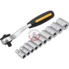 Dugókulcs készlet racsnis hajtókarral 1/4" 11 részes 5-14 mm