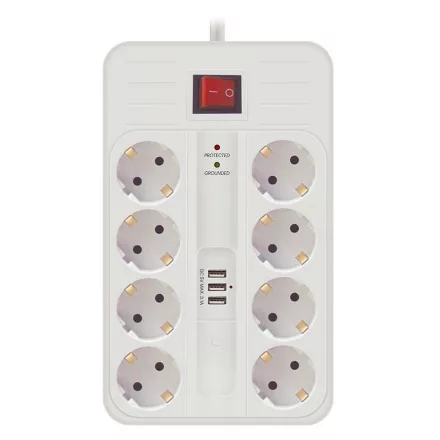 Technik Professional Elosztó 8 utas 1,5m kábel 1,5mm2  + 3xUSB-A + kapcsoló 16A