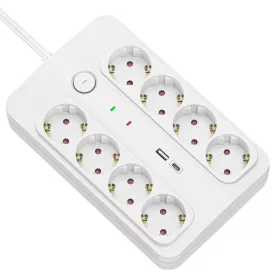   Technik Professional Elosztó 8 utas 1,5m 1,5mm2 +USB-A-C +surge +kapcsoló 16A